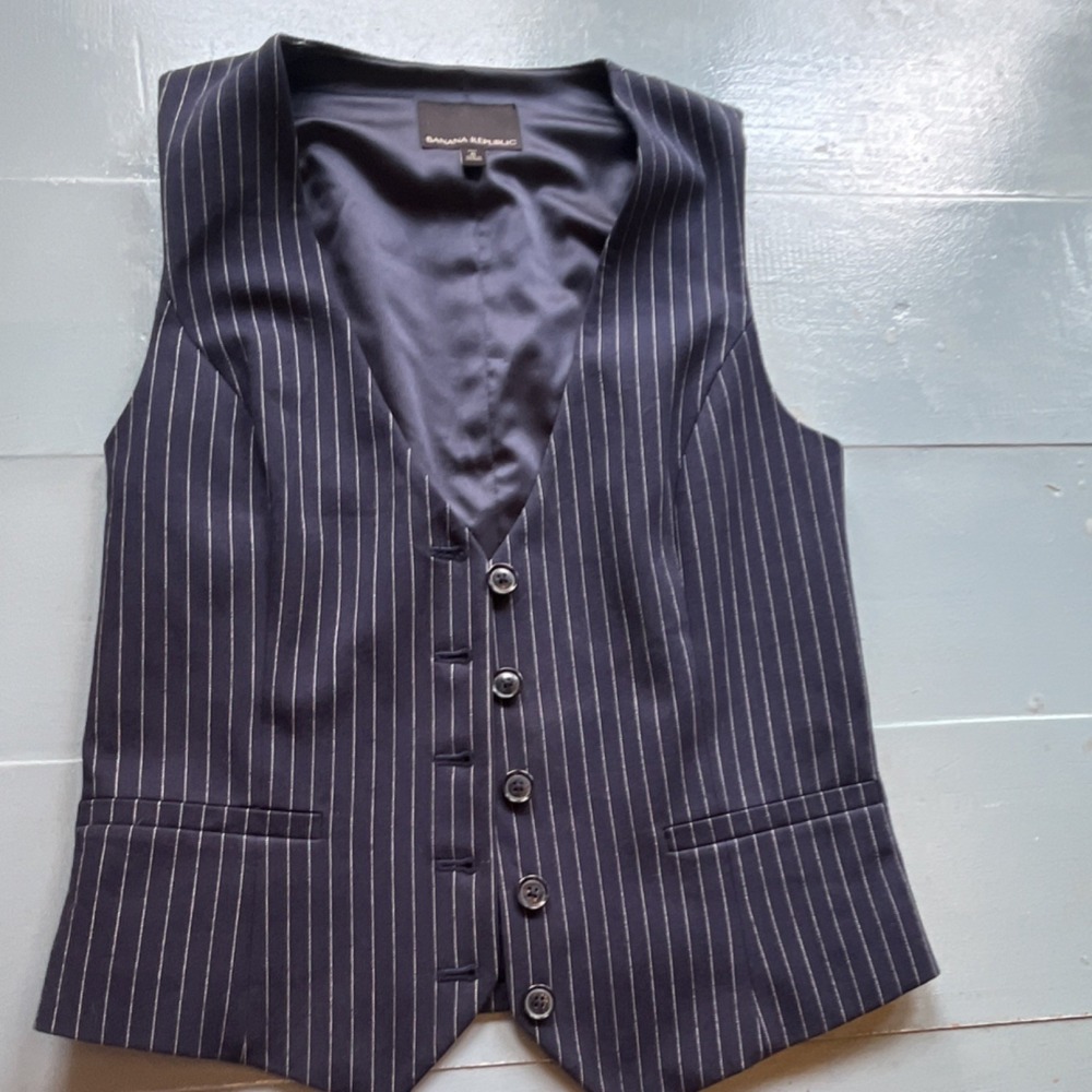 Banana Republic Navy Pinstripe Tailored Vest Waistcoat Size 6 Tall Womens